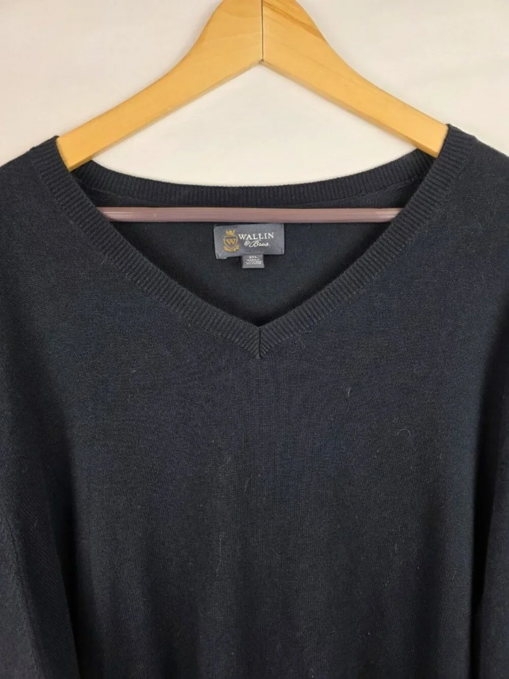 Wallin & Bros Mens Sweater Size XXL Navy Blue Cashmere Blend V-Neck Knit Top